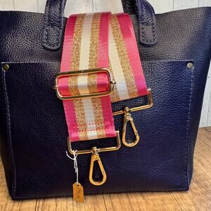 Crossbody Purse Strap Pink Gold White Striped Bag Strap Guitar Strap FAST SHIP